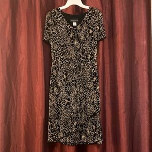 Connected Apparel Black and Gold Floral Midi Dress